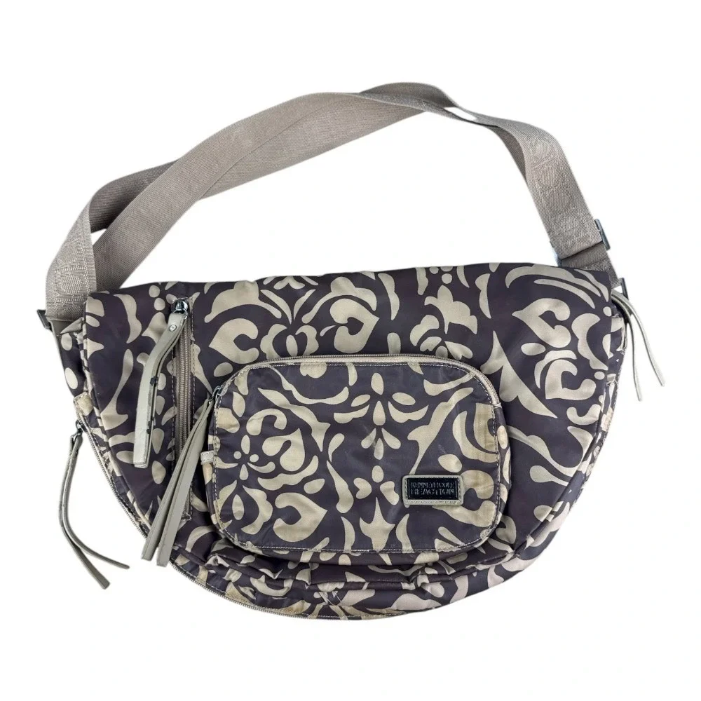 Kenneth Cole Reaction Flap Crossbody Bag Brown Baroque Print Expandable Flaw